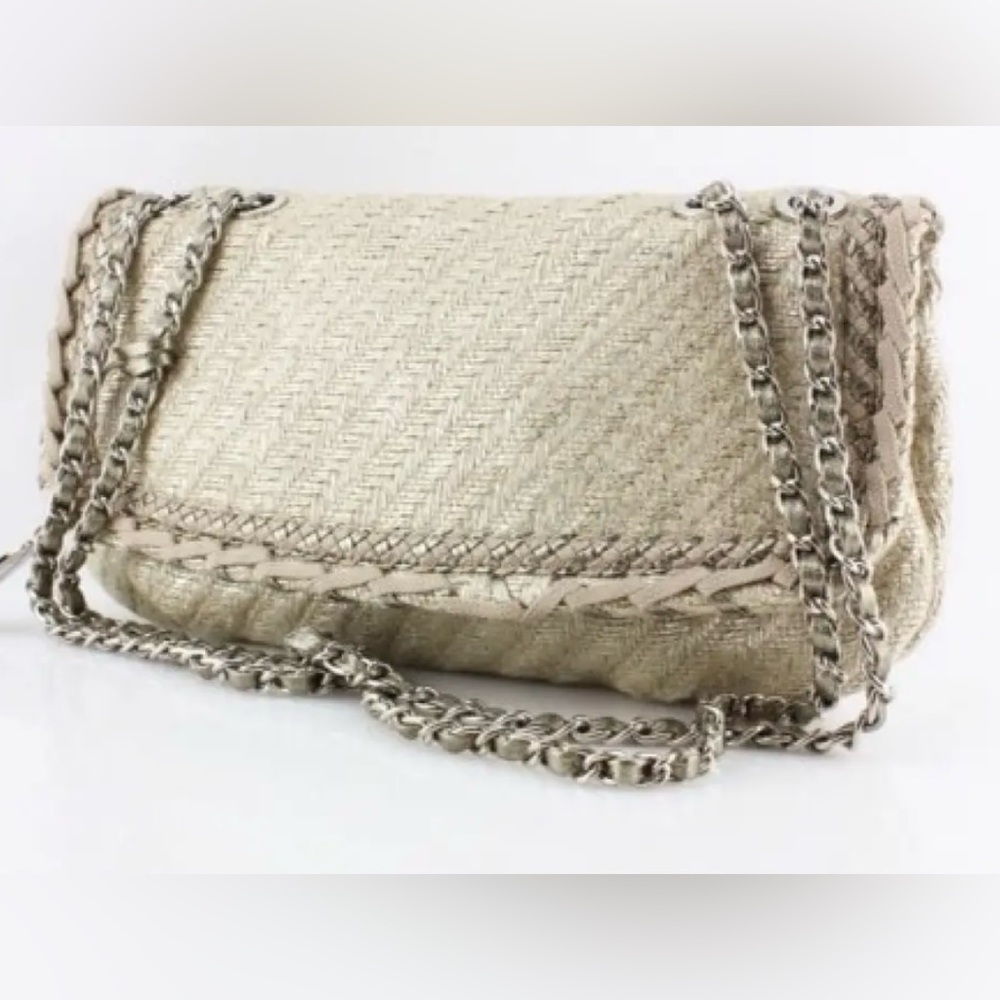 Elie Tahari Cream Clutch with Chain Detail